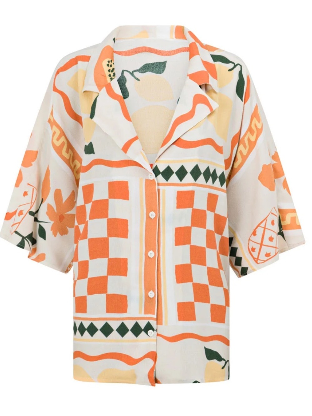 Sabo Orange Cream Printed Pants Set w/ Short Sleeve Shirt, Size Small, NWT
